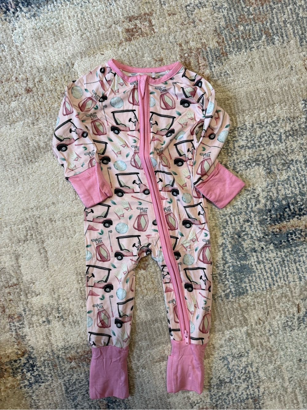 Pink Golf Cart Print Kids One-Piece Bamboo Sleeper